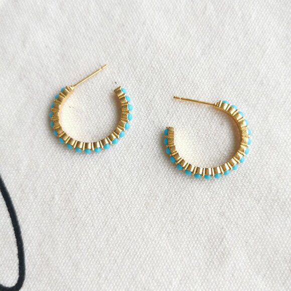 Julie Vos Small Hoop Earrings - Juliet - Turquoise Blue Gold - Picture 3 of 5